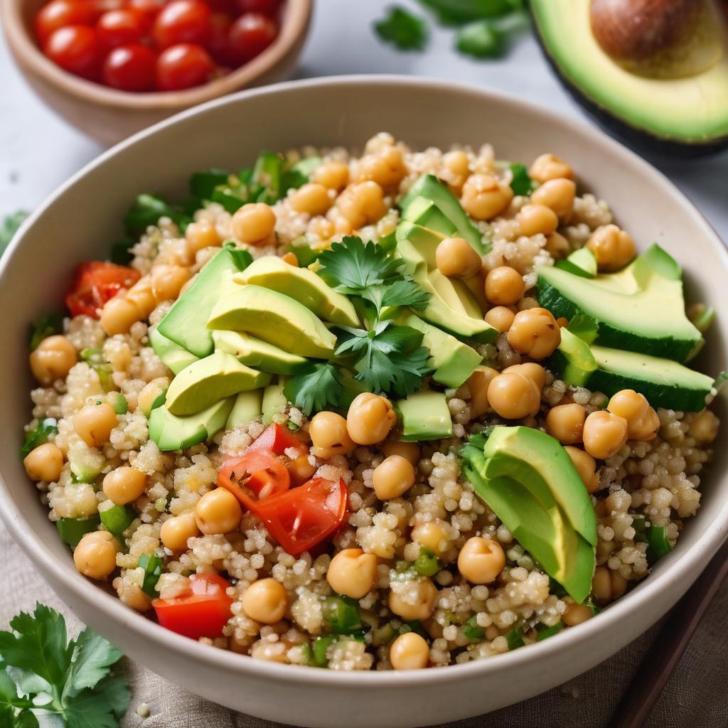 Almuerzo para bajar de peso con Ensalada de quinoa con garbanzos, pepino y aguacate