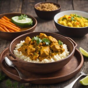 Almuerzo para bajar de peso con Pollo al curry con coliflor arroz
