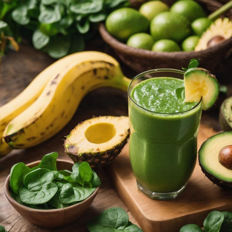 Bajar de peso con Batido verde energizante (espinacas, piña, plátano, aguacate), conoce sus beneficios y cómo prepararlo