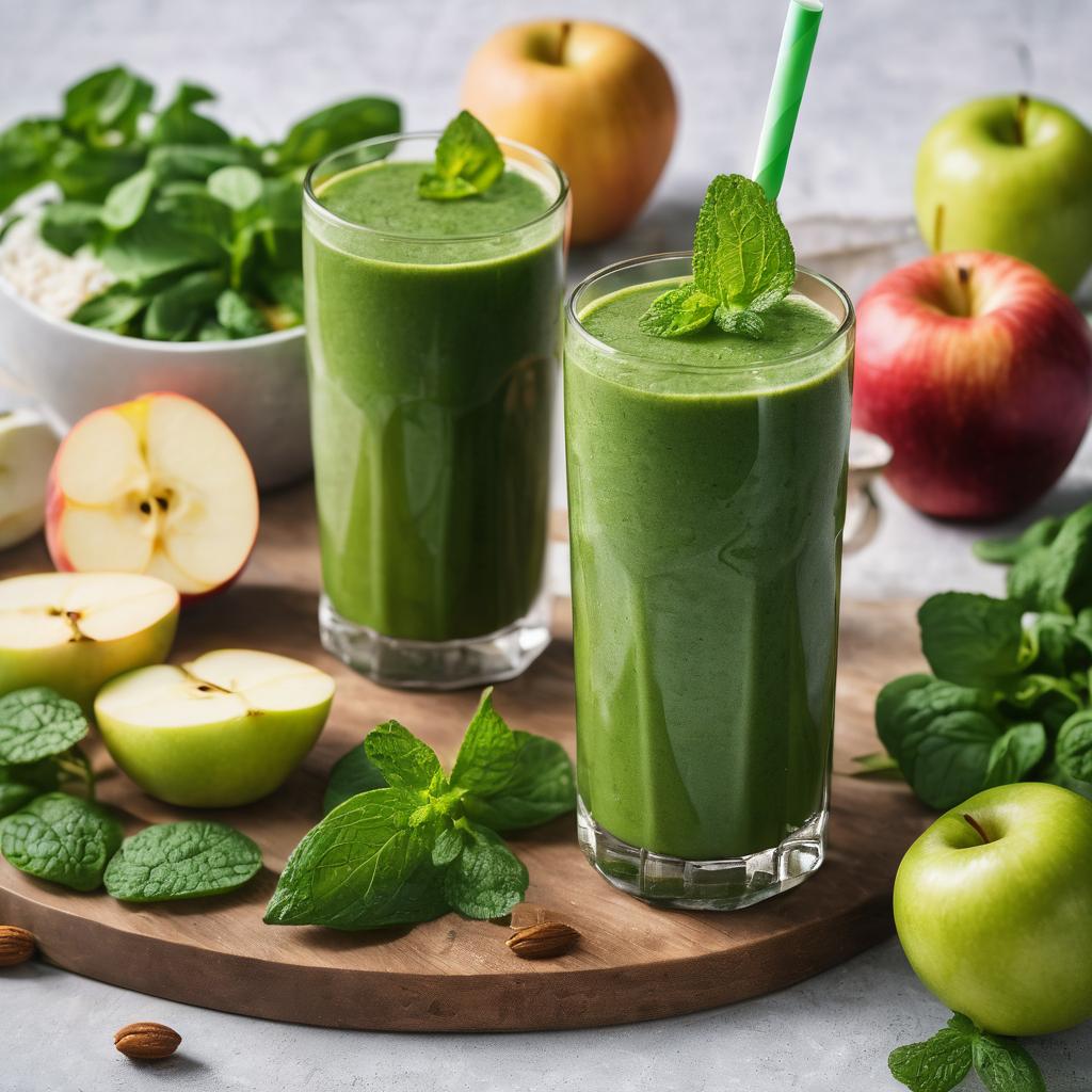 Desayuno saludable para bajar de peso con Smoothie verde con espinacas, manzana y menta