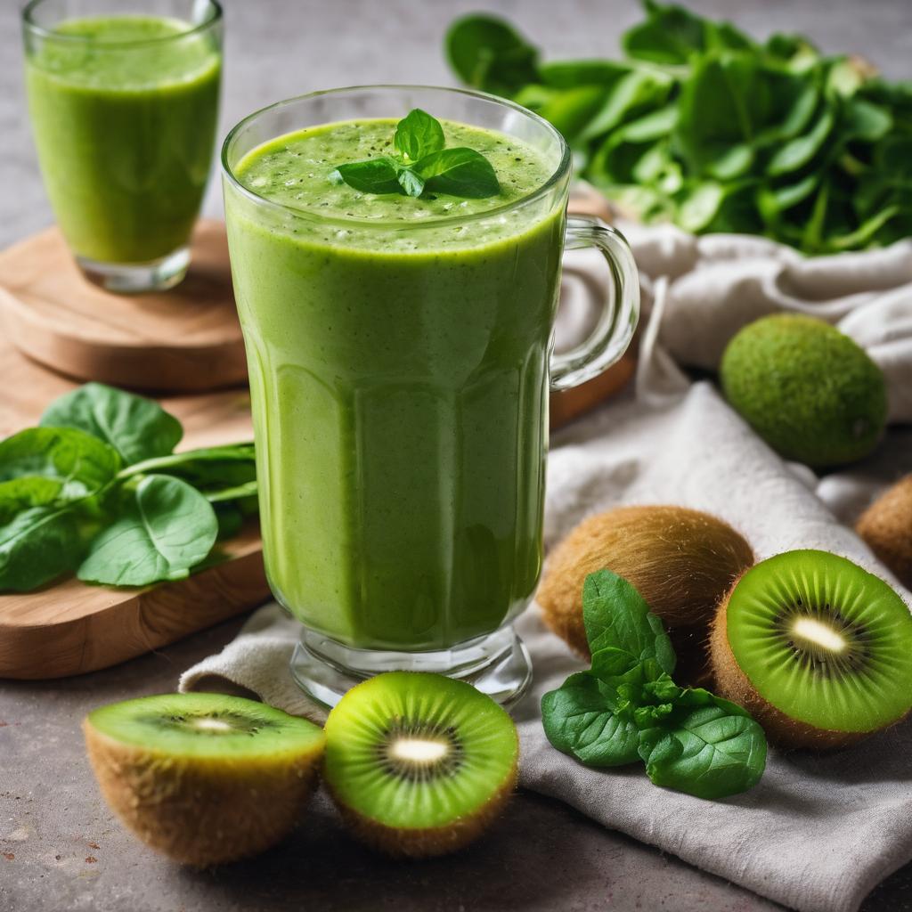 Desayuno saludable para bajar de peso con Smoothie verde con kiwi, espinacas y apio