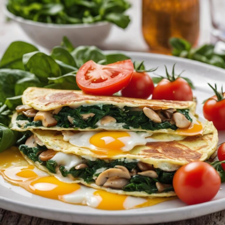 Desayuno saludable para bajar de peso con Tortilla de claras de huevo con espinacas, champiñones y tomate