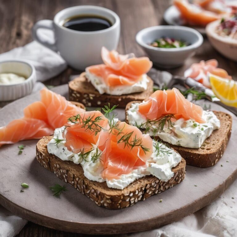 Desayuno saludable para bajar de peso con Tostada de centeno con queso crema light y salmón ahumado