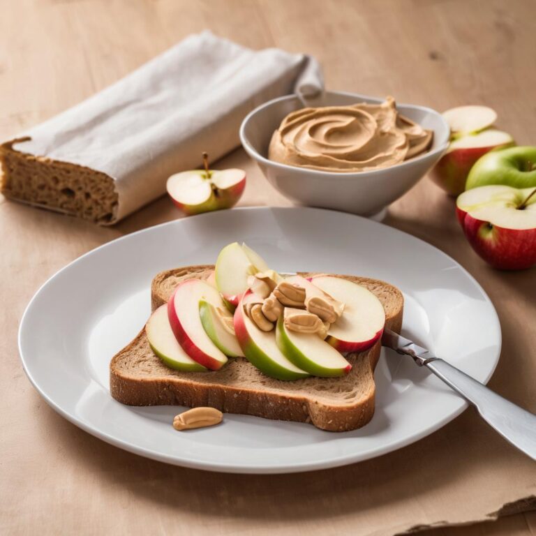 Desayuno saludable para bajar de peso con Tostada integral con mantequilla de cacahuate y rodajas de manzana