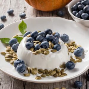 Desayuno saludable para bajar de peso con Yogur griego con arándanos y semillas de calabaza