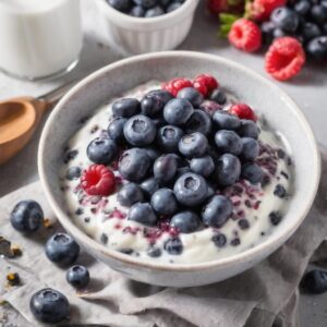 Desayuno saludable para bajar de peso con Yogur griego con arándanos y semillas de chía