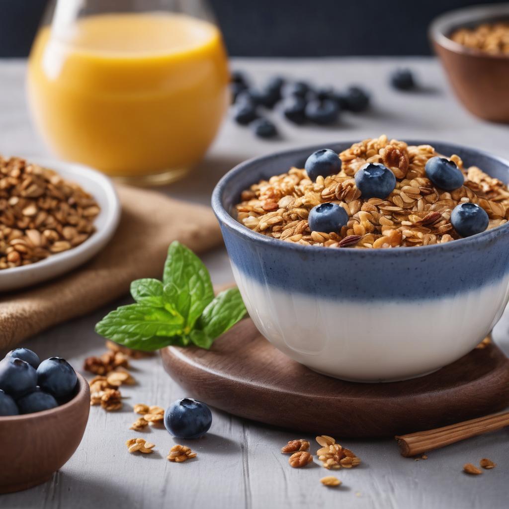 Desayuno saludable para bajar de peso con Yogur natural con granola y arándanos frescos